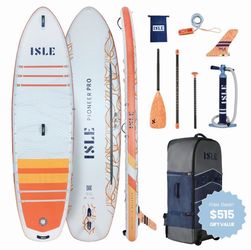 New 10'6" Isle Pioneer Premium SUP-Kayak Hybridp  Pro 2 Paddle Board -  Ice/Coral/Sun