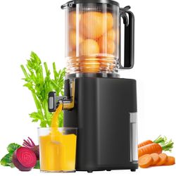 Cold Press Juicer, 5.5inch Wide Feed Chute Juicer Machine, Slow Masticating Juicer for Whole Vegetables & Fruits, Black #1 New Release in Single Auger