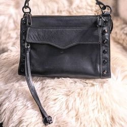 Designer Rebecca Minkoff M.A.B. Black Leather Studded Crossbody bag. Small size. 