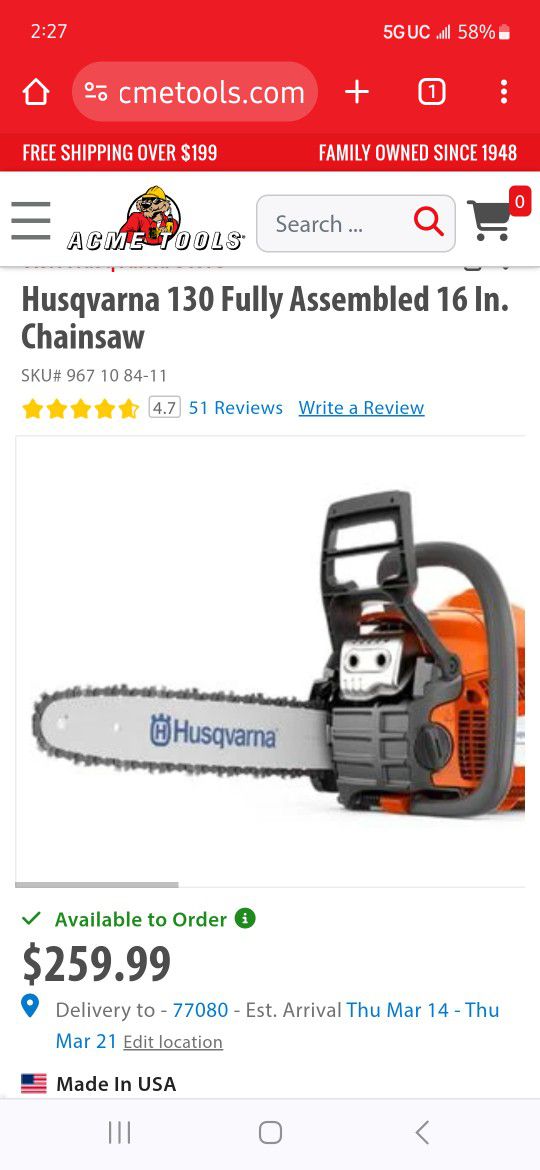Husqvarna 130 Chainsaw 