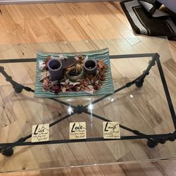 Elegant Glass & Wrought Iron Coffee Table and Matching Side Table 