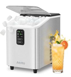 Aeitto Ice Maker Countertop 26lbs/24H, Ice Machine 8 Ice Cubes Ready in 6 Mins, 2 Sizes of Bullet Ice Portable Ice Makers with Basket & Scoop, Auto Se