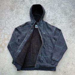 Vintage Y2K Quicksilver Sherpa Lined Plaid Black Full Zip Hoodie Sweater