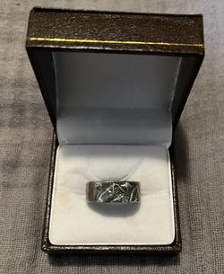 Men’s mountain Range Silver Wedding Band With Blue Diamond
