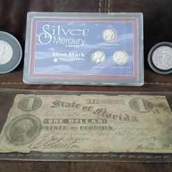 1861 Florida $1 Dollar Bill & US Silver 