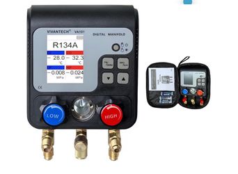 VA101 Dual Digital Manifold Gauge | HVAC & Auto AC Tool with 94 Refrigerants (R134a, R454B, R32, R1234yf, R410A) | 3-Port HVAC Gauge with Color Displa