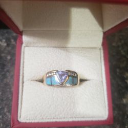 Diamond, Tanzanite And Opal Inlay Ring