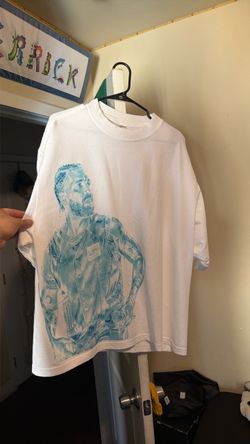 Drake White Graphic T-Shirt with Blue Figure Print