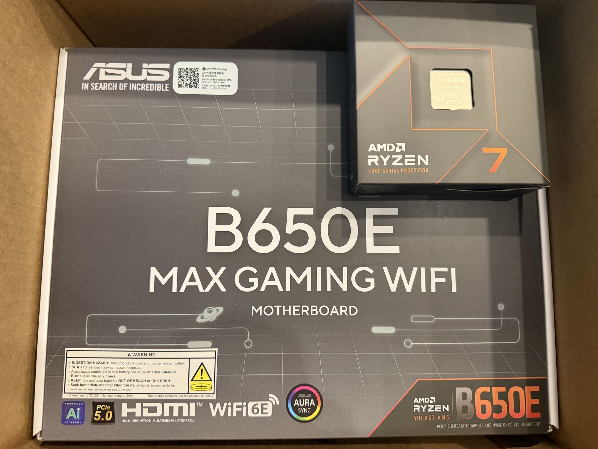 ASUS B650E MAX Gaming WiFi + Ryzen 7 7700X Bundle (NEW Sealed)
