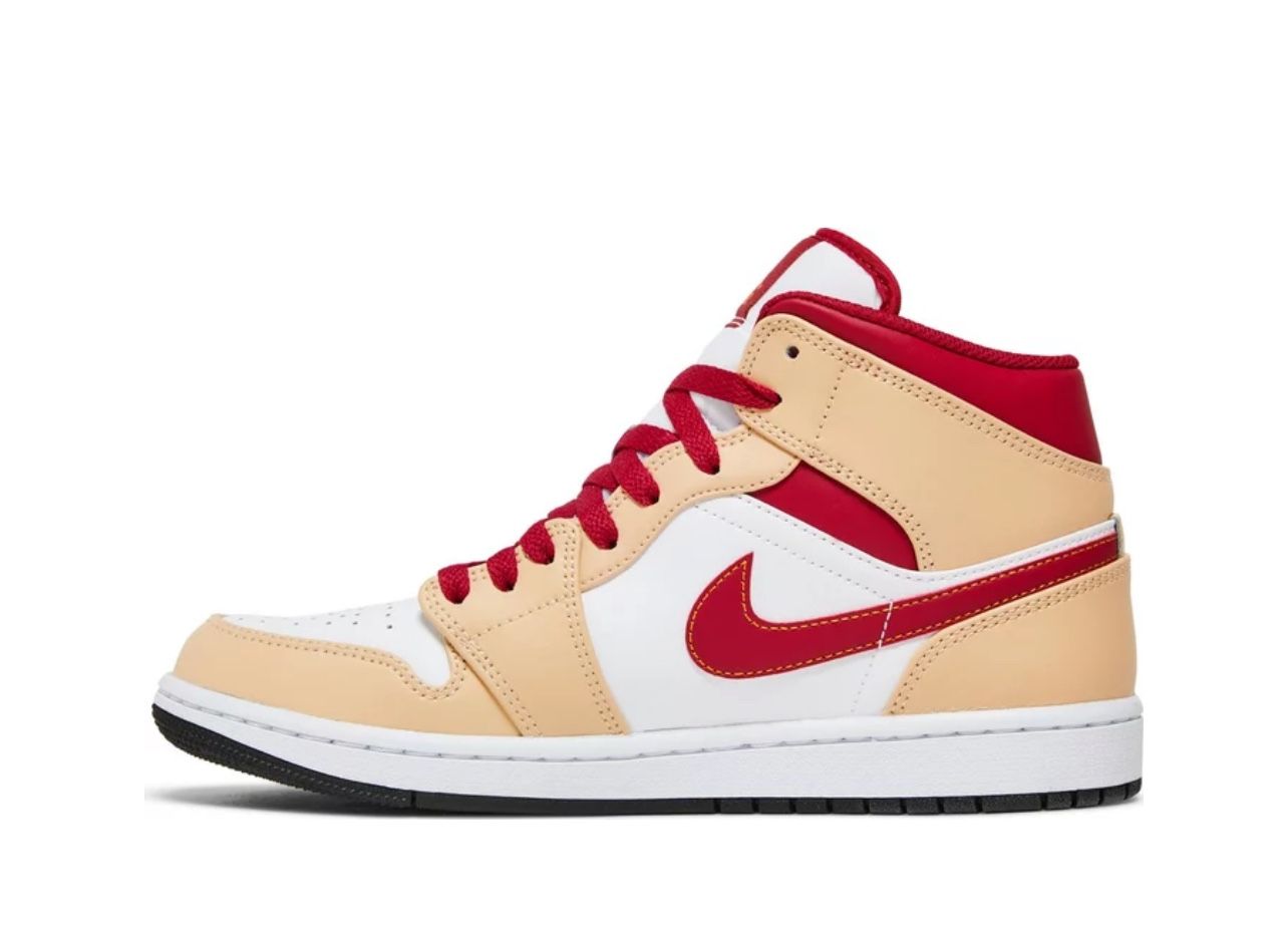 Size 6 Y- Air Jordan 1 Mid Light Curry Cardinal Red Sneakers(NO BOX)