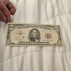 1963 Red Note 5 Dollar Bill 