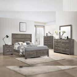 4pc Bedroom Set $599 Queen $699 Eastern King Includes Bedframe Dresser Mirror Nightstand Rustic Bedroom Set