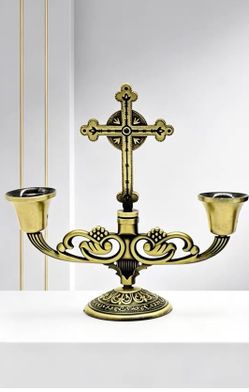 Catholic Candle Stick Holder with Crucifix 12cm/13cm(4.7”x5.1”) for Table Decor