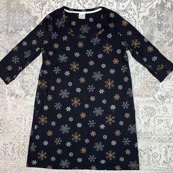Soma M Nightgown Black Snowflake Cotton Blend 3/4 Sleeve Holiday Winter Lounge  