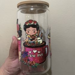 Easter Basket Stuffers 16oz Glass Cup With Lid And Straw