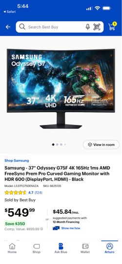 Samsung Odyssey G7 37" 4K Curved Gaming Monitor