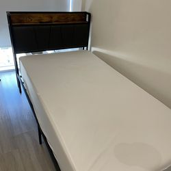 LIKIMIO Twin Bed Frames, Storage Headboard with Charging Station, Solid and Stable, Noise Free, No Box Spring Needed, Easy Assembly
