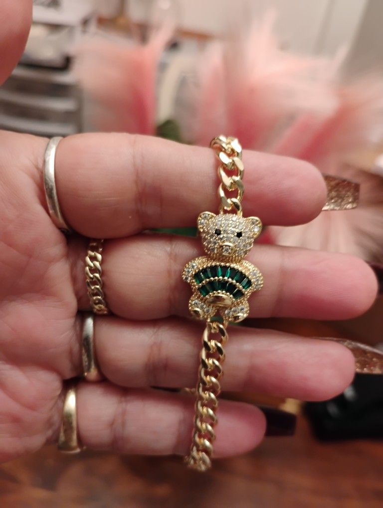 Pulsera De Oso Baño De Oro