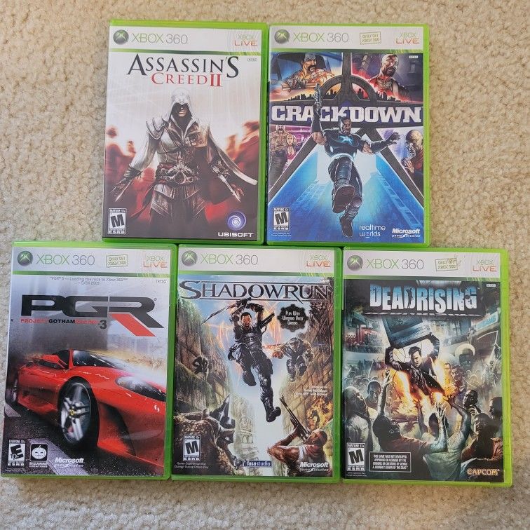 XBox 360 Live Video Game Lot Mature Action Crackdown PGR  Shadowrun Dead Rising Assassins Creed II
