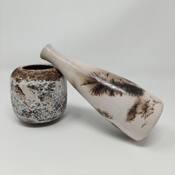 Raku Vase Handmade Ceramic Art with Horsehair and Feather Pattern