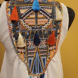 Sheer Top With Colorful Embroidery/ Tassels 
