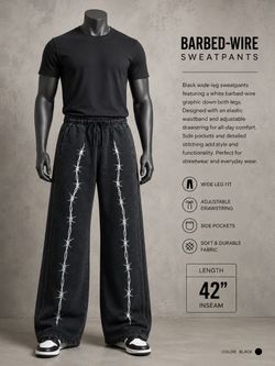 Barbed-Wire Graphic Wide-Leg Sweatpants Black