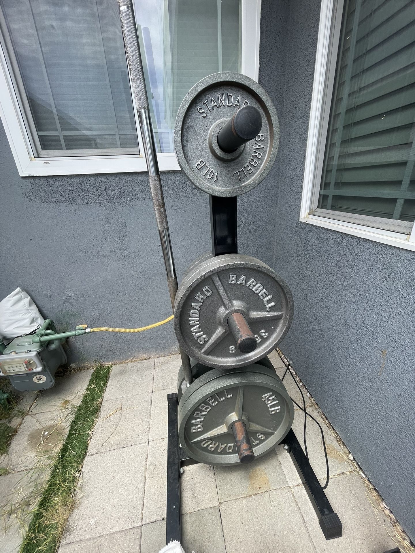 Barbell And Cast Iron Plates 380lbs Total With Rack
