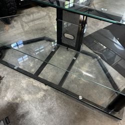 Tv Stand, Glass, Black Steel And Stainless 