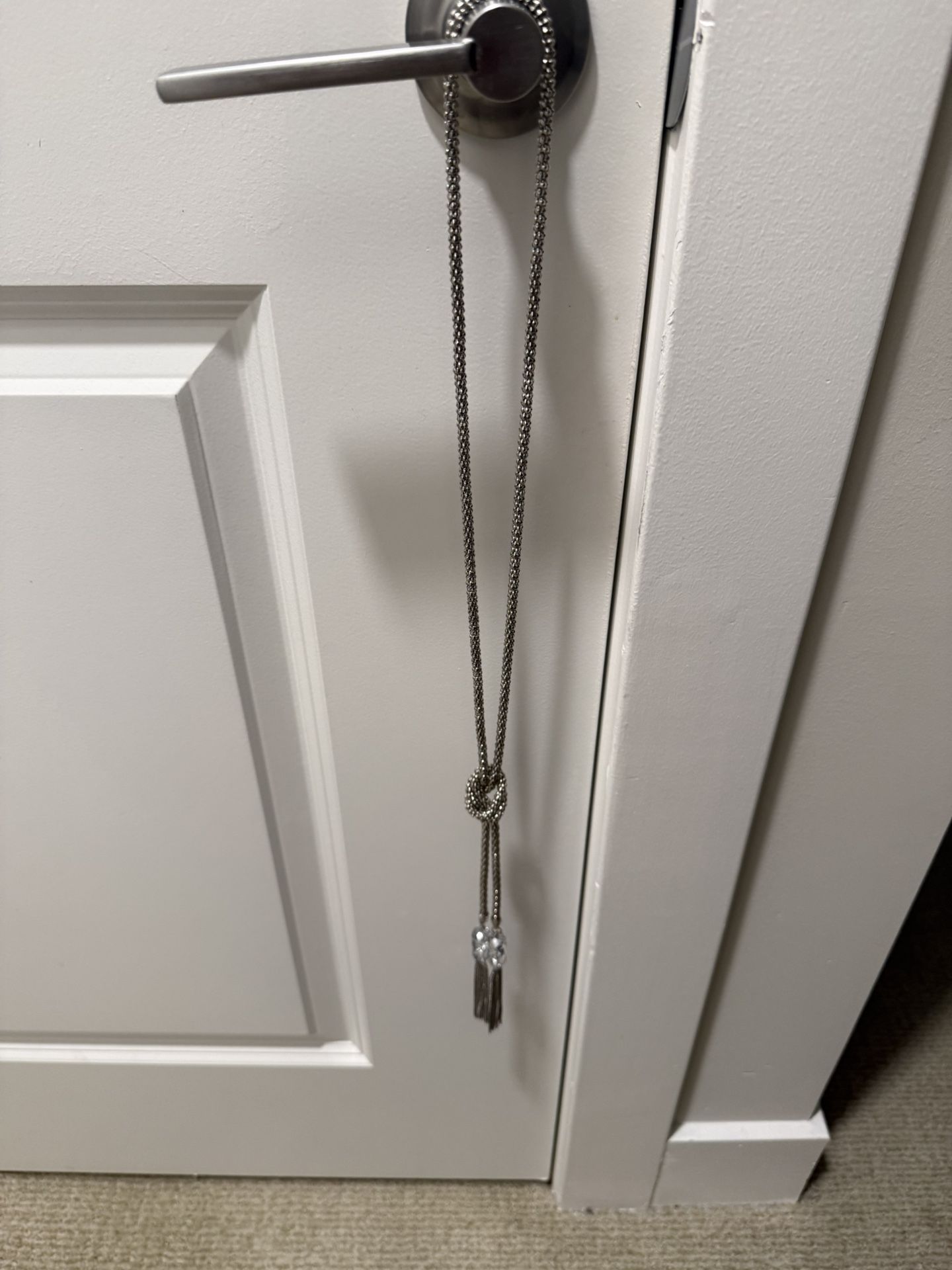 Ann Taylor loft silver knotted snake chain tassel necklace