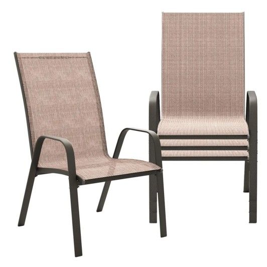 Patio Chairs Brown Beige Outdoor Furniture Set Of 2