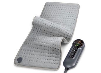 New Electric Heating Pad 24 x 12 in 6 Heat Settings Auto Shut Off Machine Washable Grey
