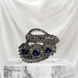 Sterling Silver Ring S Flower with Blue Sapphire Diamonds Size 10 Code: S925