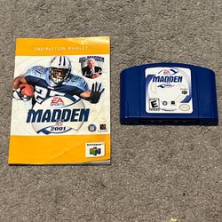 Madden 2001 Nintendo 64 NFL N64 Game Cart And Manual Only Authentic
