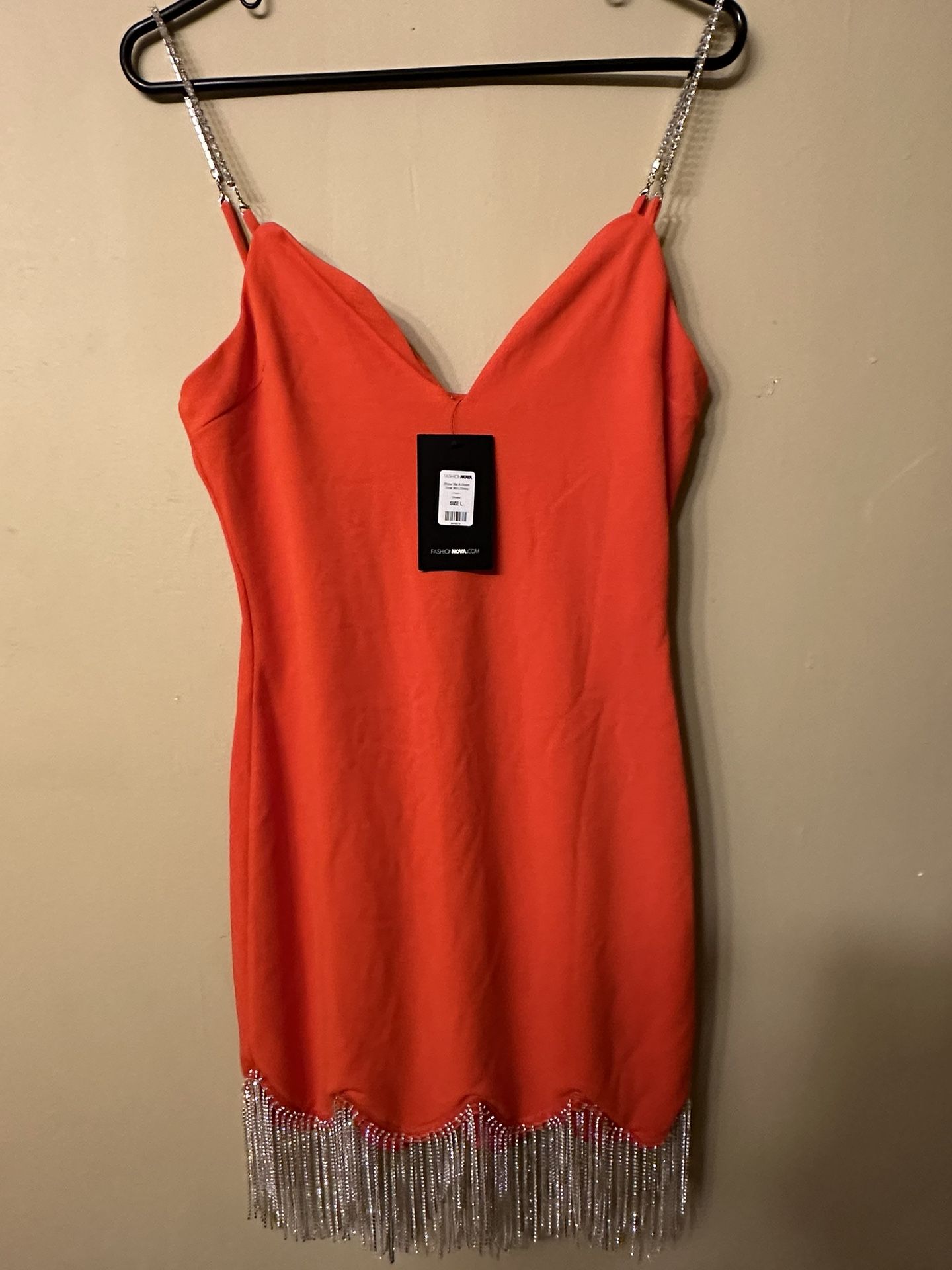 Orange Dress With Rhinestone Fringe Fashion Nova