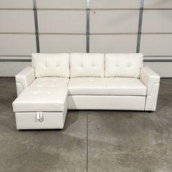 New White Leather Couch / Sofa Bed Sectional with Chase (Can Deliver)