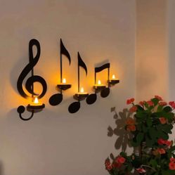 4pcs/Set, Musical Note Wall Candle Holders For Wedding Home Living Room Decoration Candle Holder, Ha