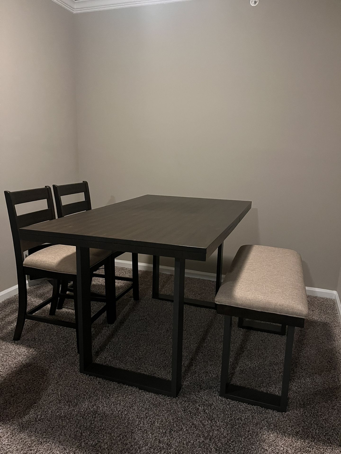 Counter Height Dining Table + 2 Stools And Bench