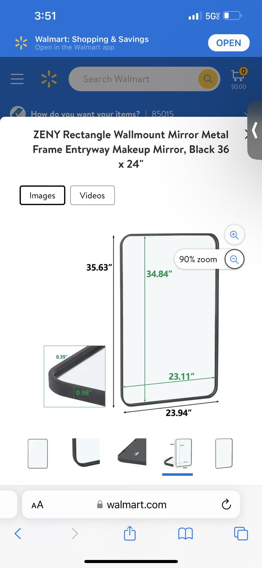 Mirror Metal Frame Entryway Makeup Mirror Black 36 x 24