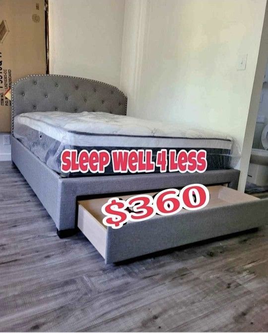 NEW QUEEN BED FRAME AND MATTRESS
