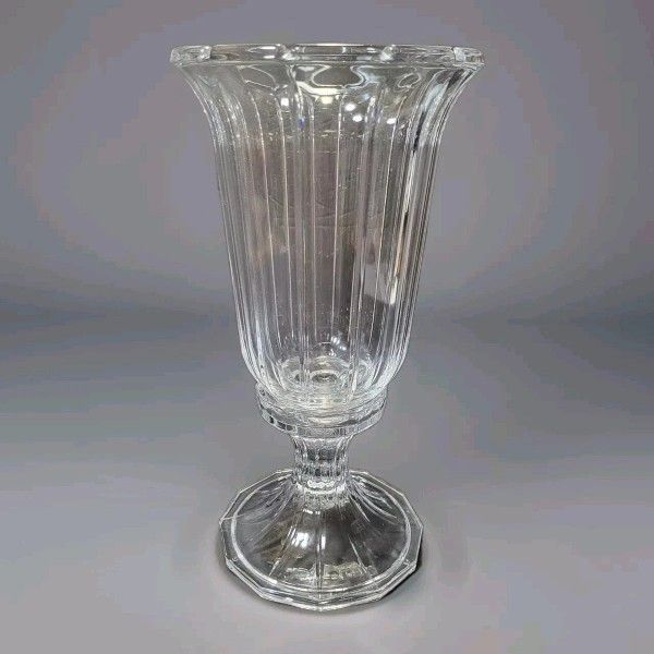 2 Piece Vintage Heavy Glass Crystal Hurricane Lamp Candle Holder 11.75" H