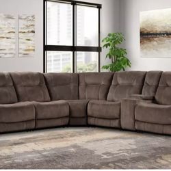 Coleman Furniture Brown Microfiber Fully Reclining Sectional Couch
