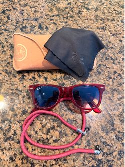 Authentic Ray-Ban RB2140 Wayfarer Polarized Sunglasses – Red Crystal / Blue Mirror