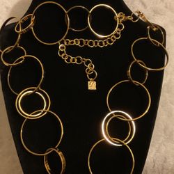 Gold Wide Circle Link Necklace …36” Long Plus Extension Chain.BRAND NAME