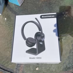 Bluetooth Headset, Wireless Headphones with Noise Canceling Microphone, 40 Hrs Work Time Office Headset with Bluetooth Dongle & Charging Base, AptX 