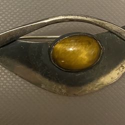 Tiger eye Brooch Sterling Signed 