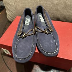 Salvatore Ferragamo Men’s Suede Moccasin Loafers – Navy Blue – Size 7.5 – Authentic 