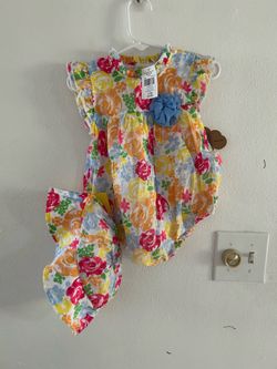 Baby Girl  Bubble Romper  & Matching Bucket Hat Size 12 Month