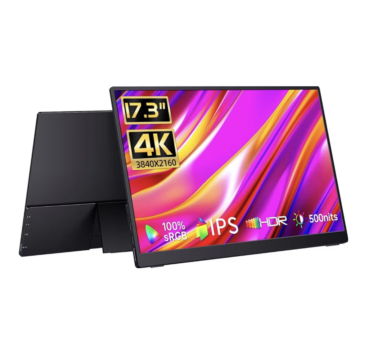 17.3" Portable Monitor 4K, 500 Nits 3840 * 2160p 100% Adobe RGB Travel Monitor with Bulit-in Kickstand & Speakers, Portable Computer Monitor,