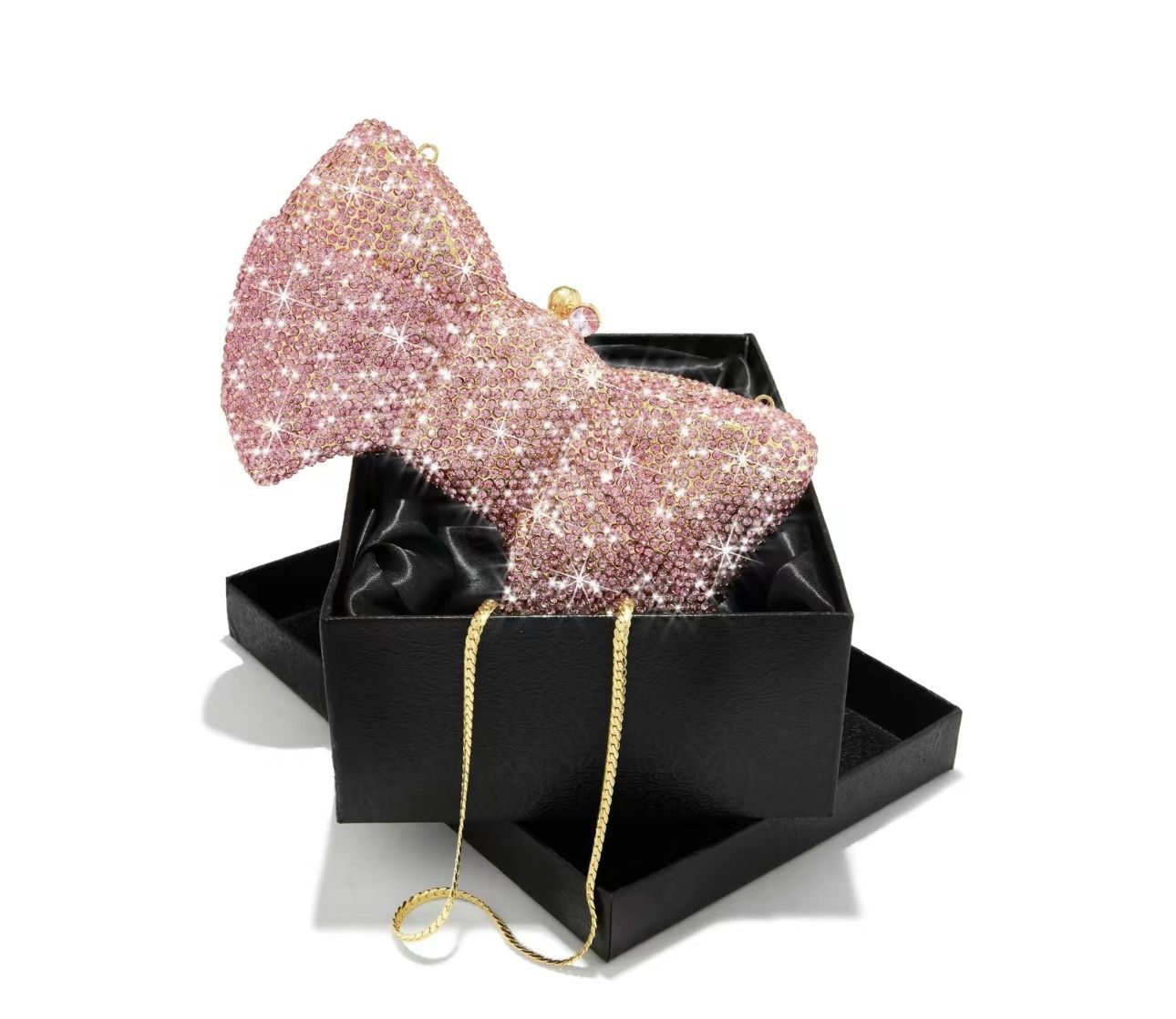 Pink Embellished Bow Shaped Clutch