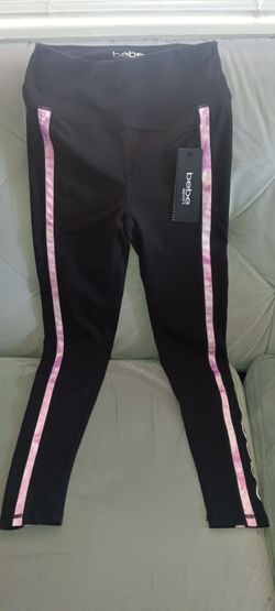 Bebe Sport Black Leggings with Pink Side Stripe